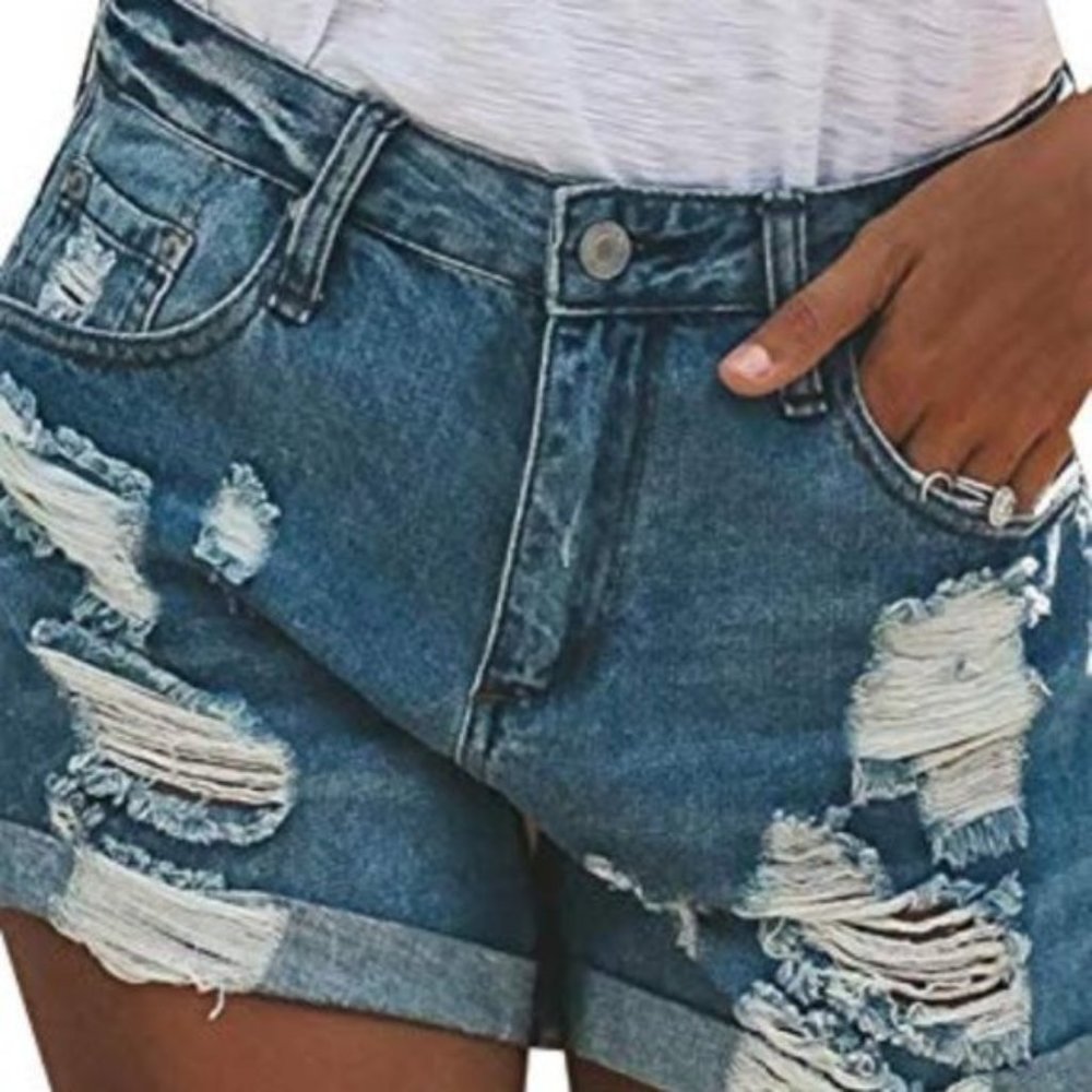 Blue Asphalt Distessed Rolled Hem Denim Shorts EUC sz 1